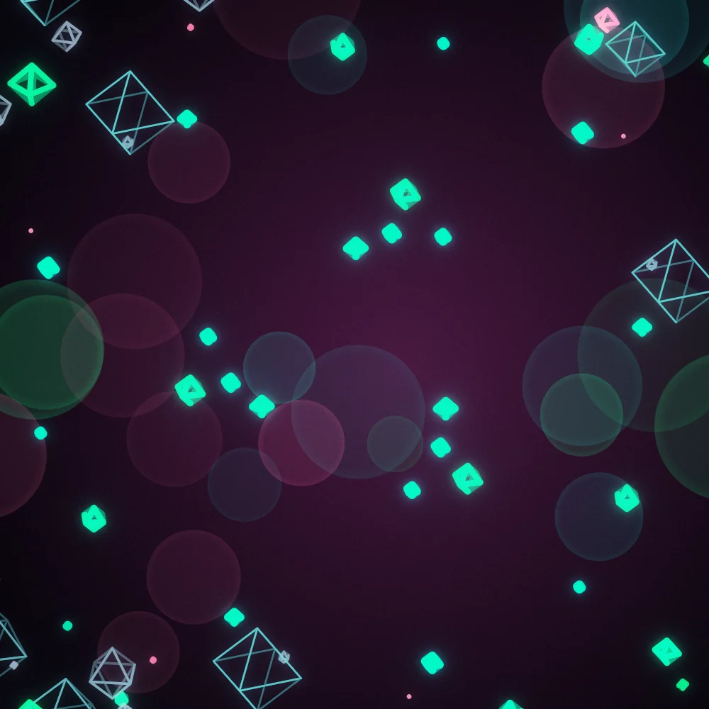 Vapor Weave – Lissajous · 112 wireframe octahedra · 3-fold symmetry · Vaporwave palette · bloom, film grain, warm grade, 3D depth, tapered strokes, animated background, noise-sized shapes, depth sorting generated with Espiralito