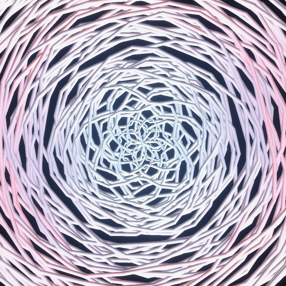 Velvet Cyclone – Spiral · 300 circles · 7-fold symmetry · Candy palette · shaded ribbons, bloom, film grain generated with Espiralito
