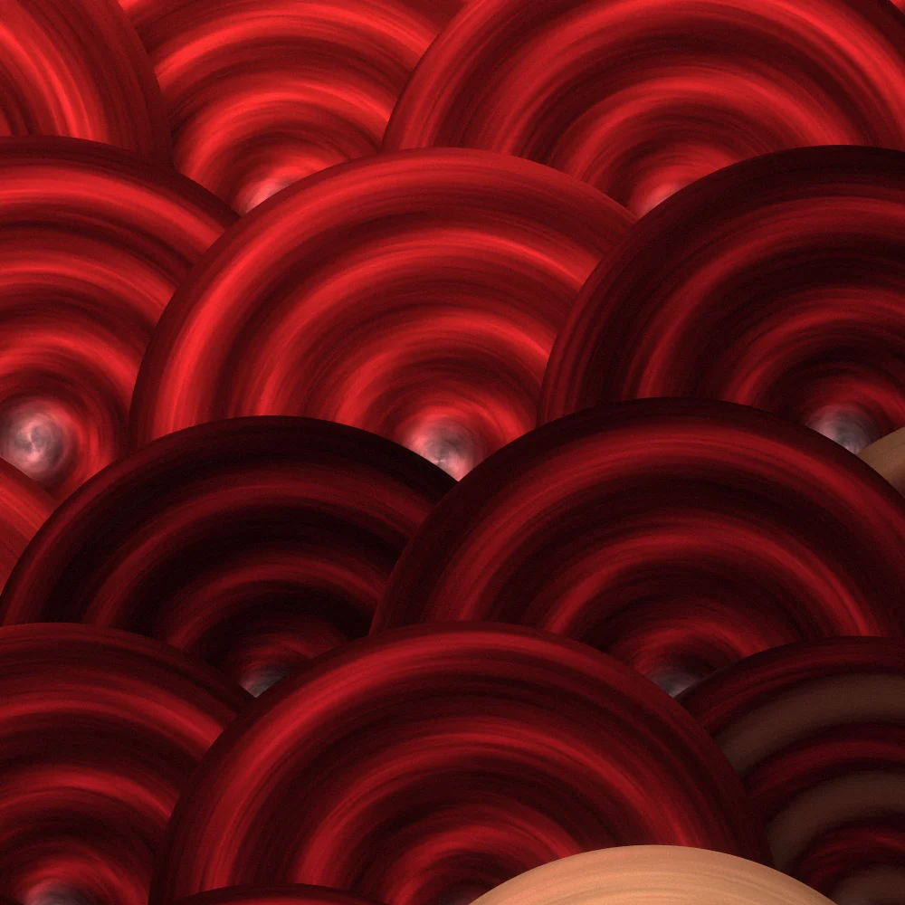 Velvet Ripples – Swirls · painted swirls overlapping like scales · 2 arms · Velvet palette · bloom, film grain, reverse rotation generated with Espiralito