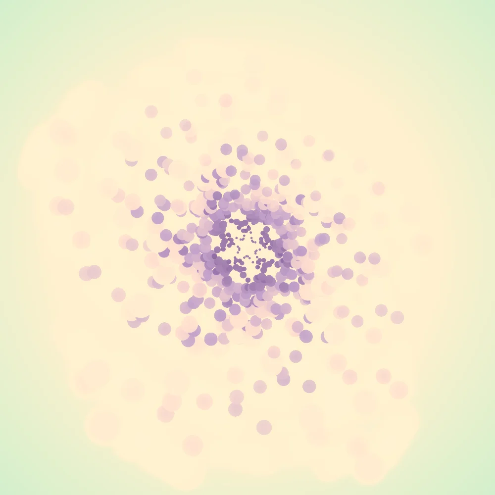 Violet Bloom – Superformula · 70 circles · 5-fold symmetry · Violet palette · bloom, warm grade, 3D depth, animated background, glow, motion trails, depth sorting generated with Espiralito