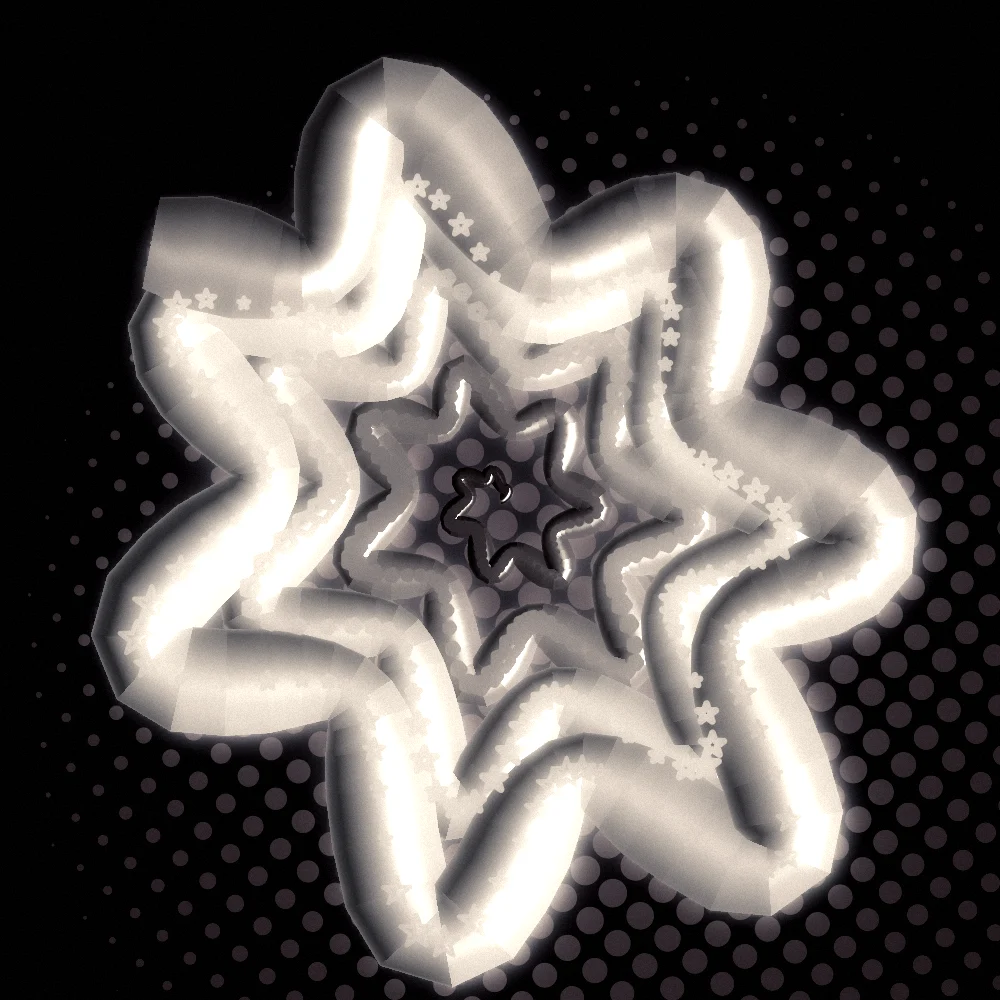 Wine Bloom – Superformula · 217 circles · 7-fold symmetry · Wine palette · ribbons + dots, bloom, film grain, black-and-white grade, 3D depth, reverse rotation, tapered strokes, shape morphing, animated background, glow, motion trails, noise-sized shapes, connecting lines generated with Espiralito